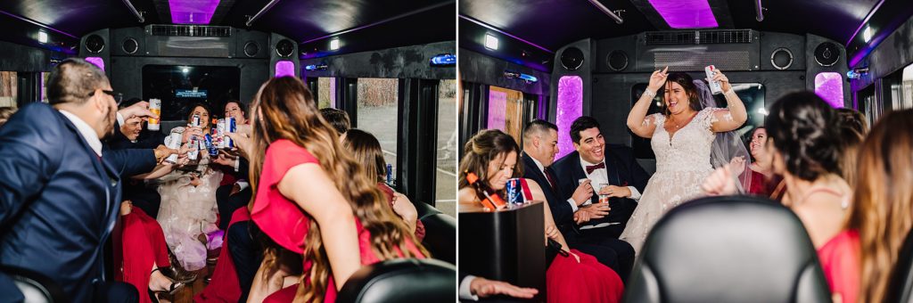 wedding party on party bus