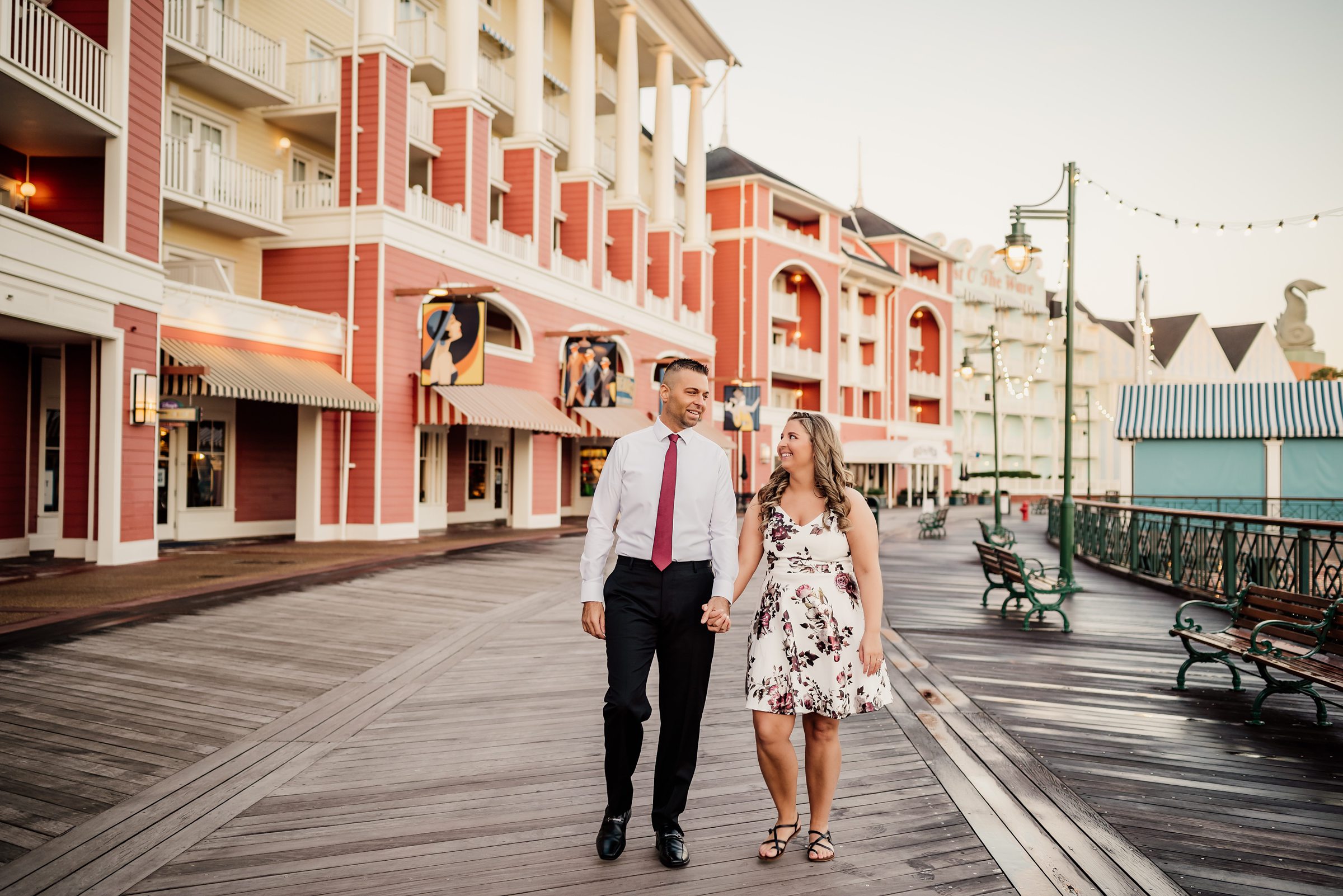 engaged couples at Disney's boardwalk