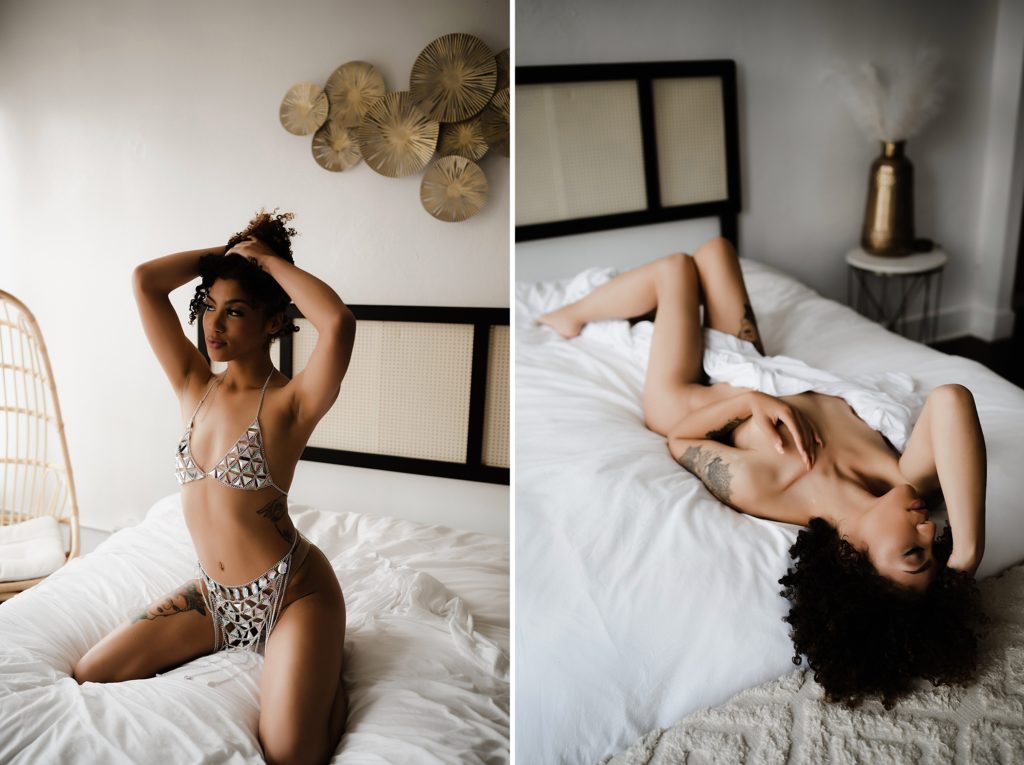 woman doing a boudoir session in dallas tx
