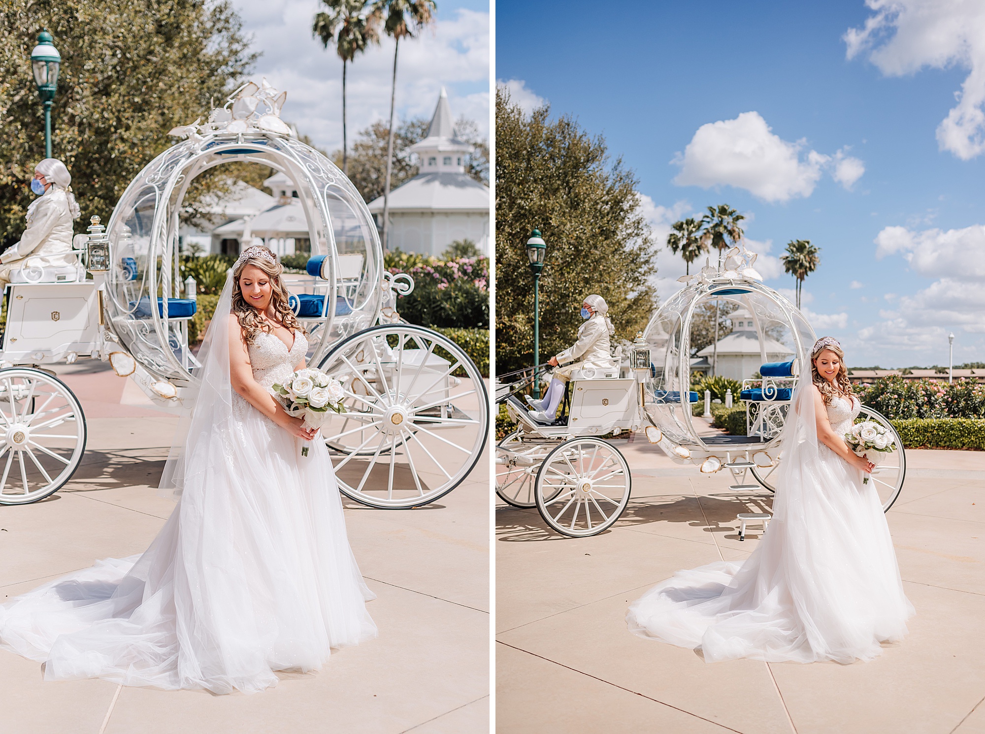 disney bride with cinderella carriage at disney grand Floridian