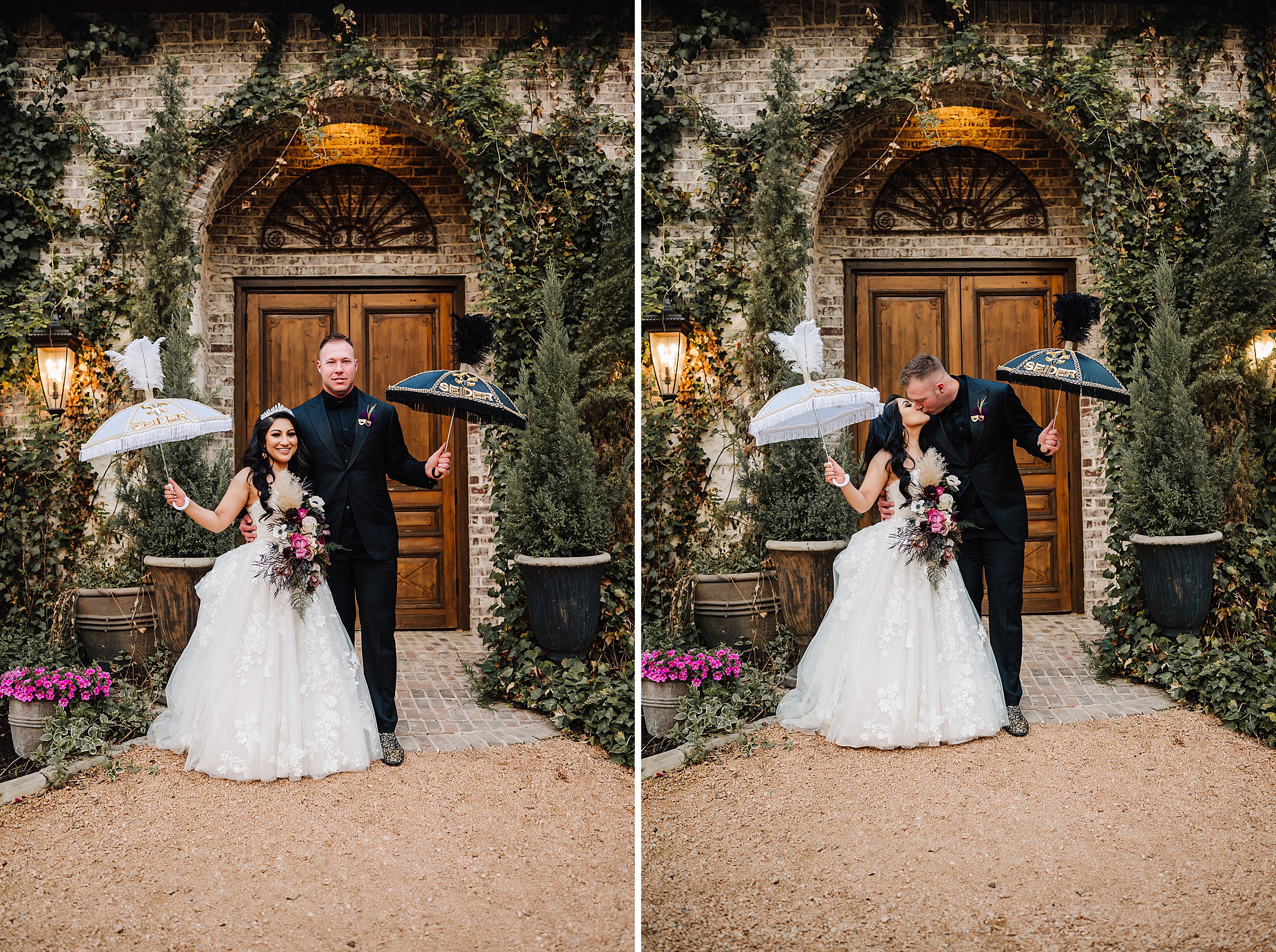 bride and groom with second line umbrella