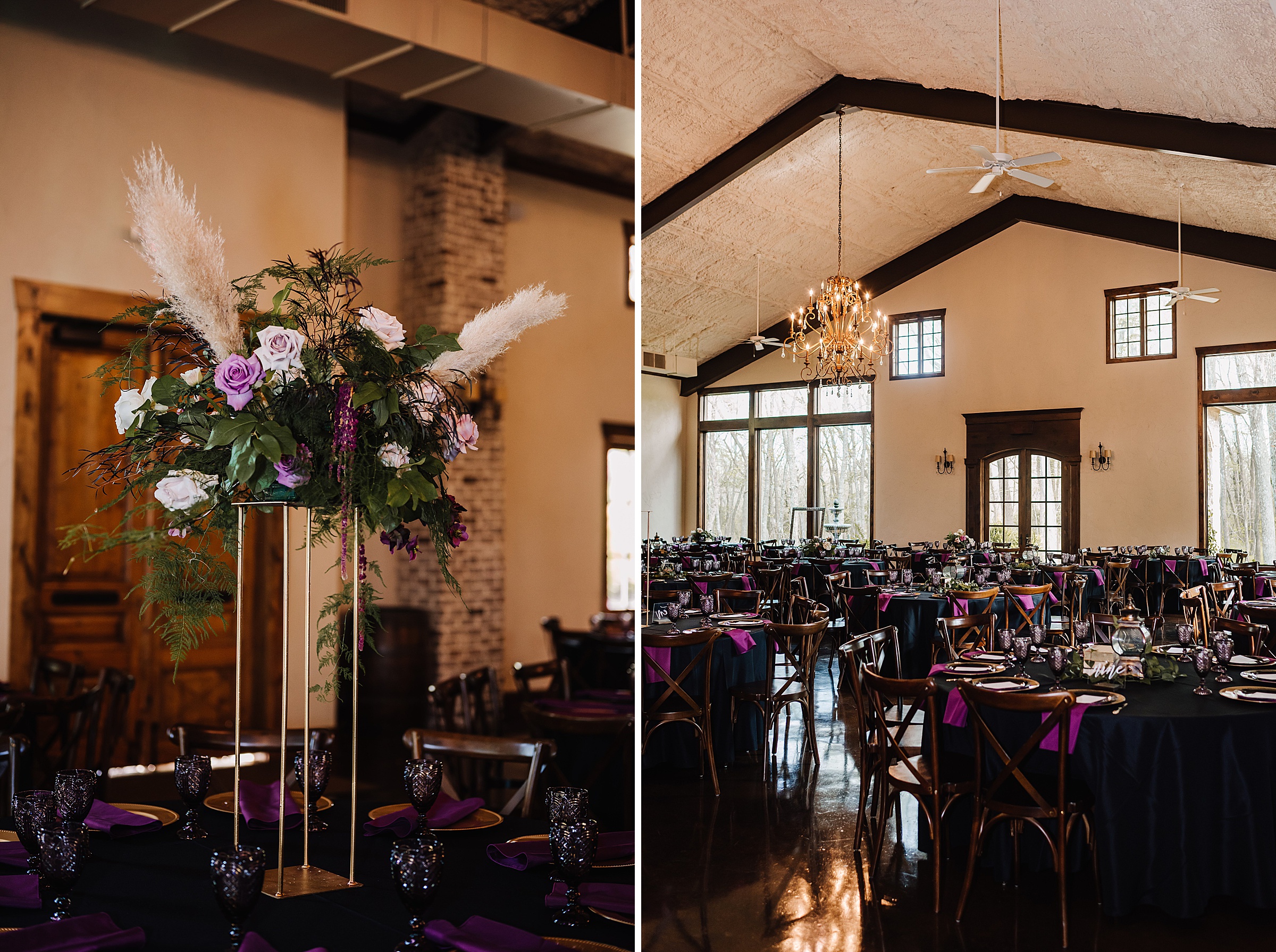 black and purple madras gras themed wedding details