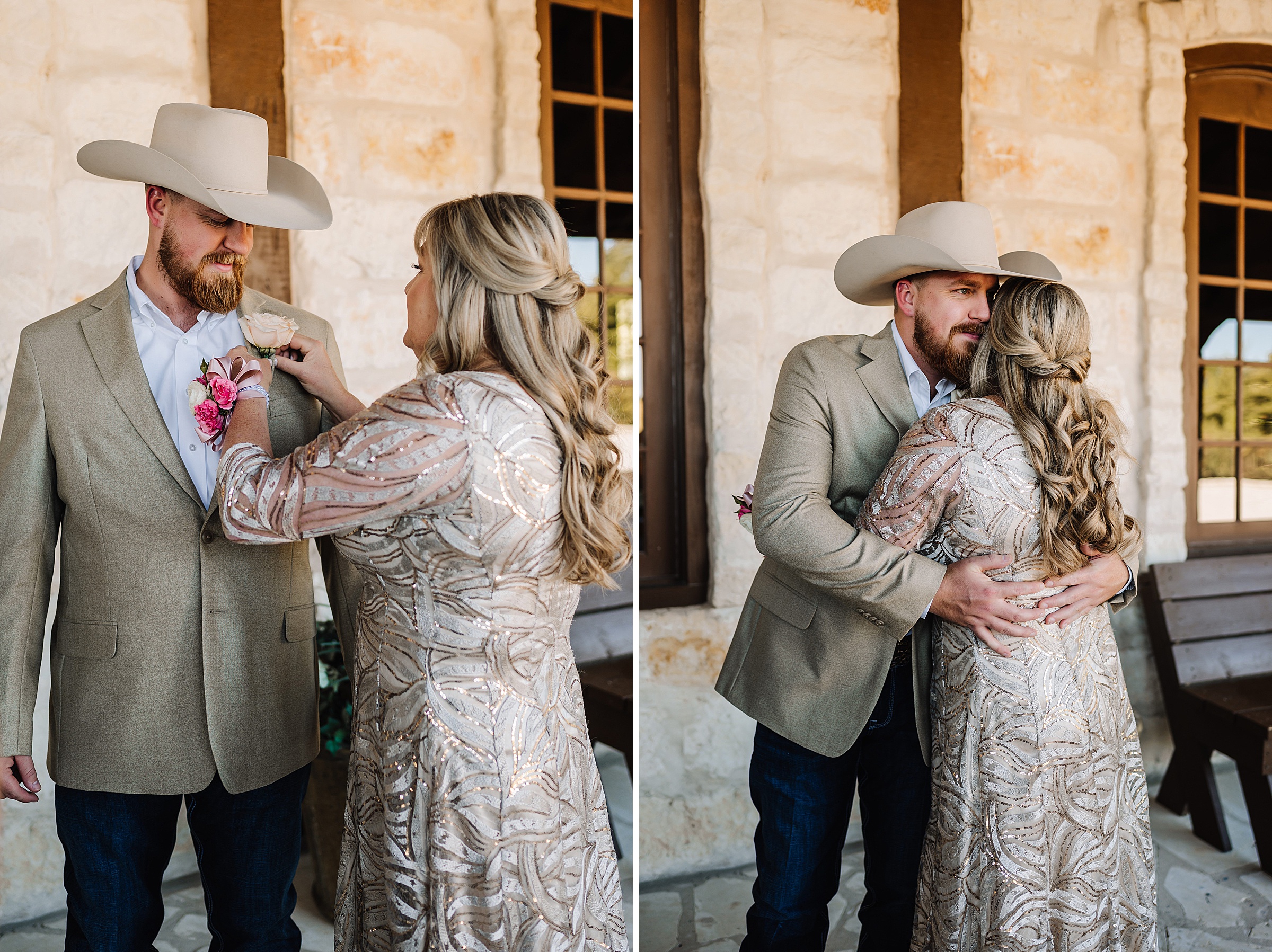 mom pinning boutonniere on groom at the springs venue