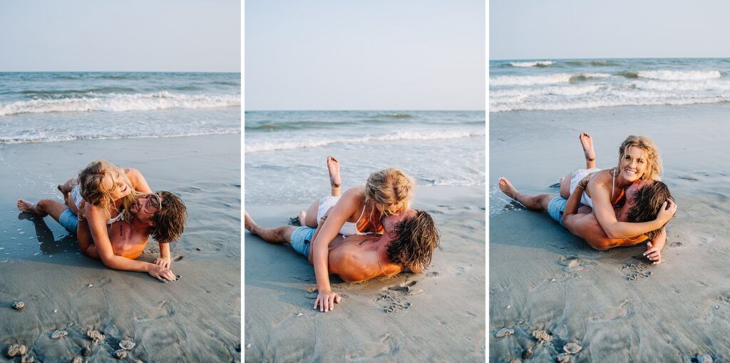 playful folly beach engagement photos