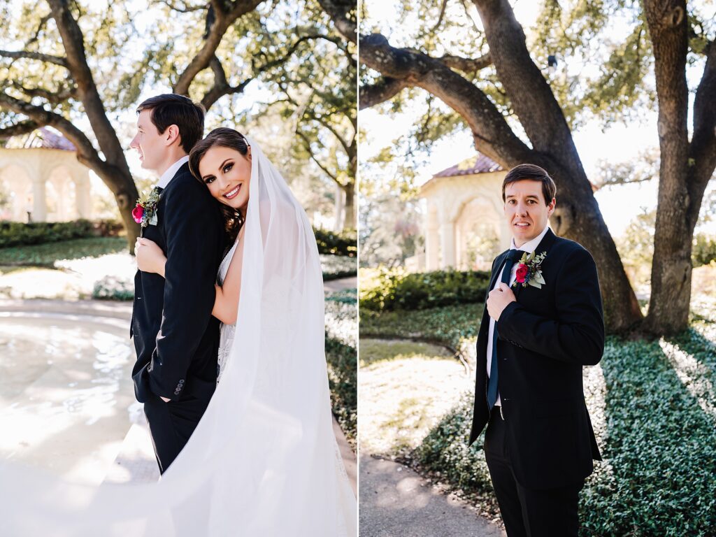 bride and groom portraits at Flippen Park in dallas